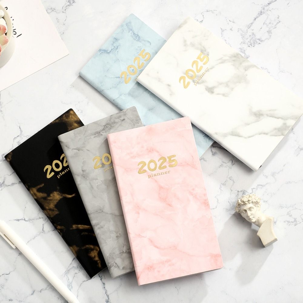 

Mini A6 2025 Agenda Book with Calendar Marbled Cover Diary Weekly Planner Pocket Notebooks School Office