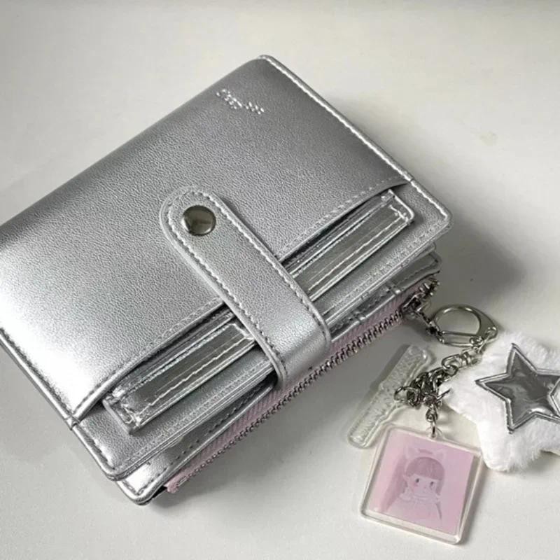 

1Pcs Silver Small Notebook Soft Leather Girls Portable Card Holder Student Binder M5 Notepad Simple Ins Style Flipbook