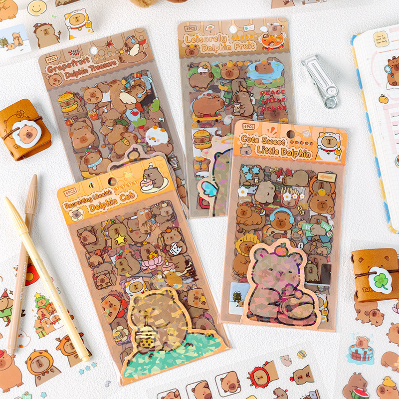 

6pcs Pack Capybara Sticker Waterproof Decorative Children's Stickers Scrapbooking Supplies Cute Stickers Pack Diary Decoration
