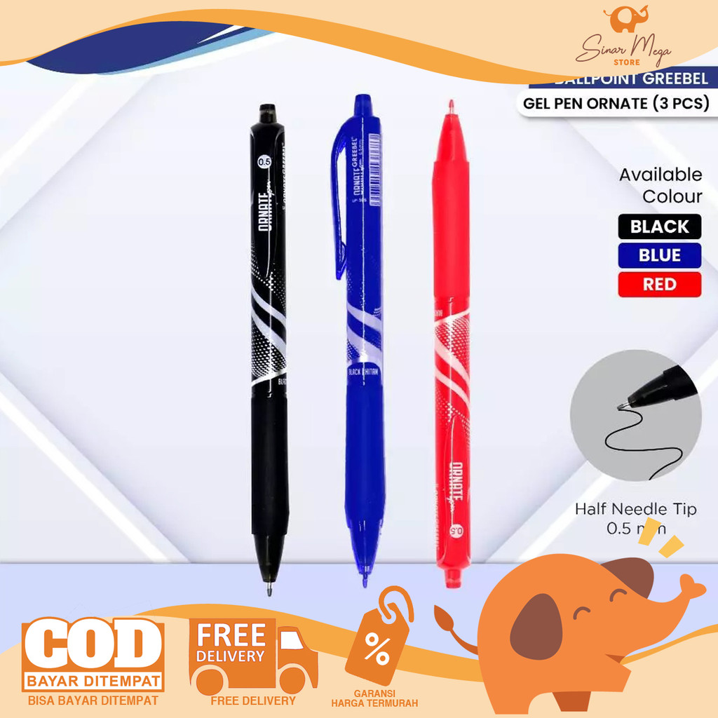 

GREEBEL Retractable Gel Pen 0.5mm GP-505 ORNATE - Pulpen Jel Cetek SATUAN Murah
