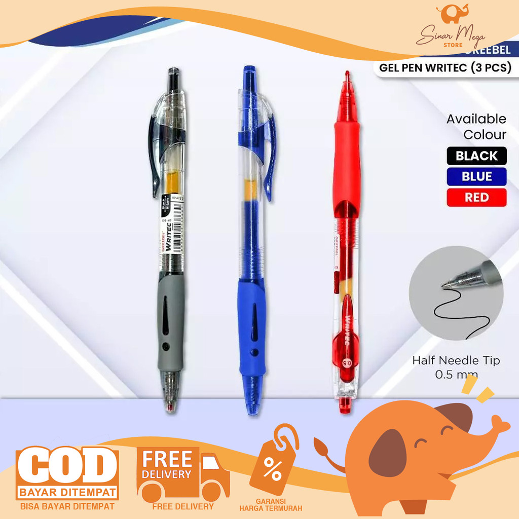 

GREEBEL Retractable Gel Pen 0.5mm GP-503 WRITEC Pulpen Gel Quick-Dry SATUAN Murah