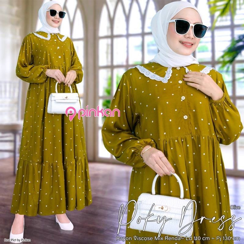 Gamis Wanita Bahan Rayon Motif Polkadot Kekinian Terbaru BARU