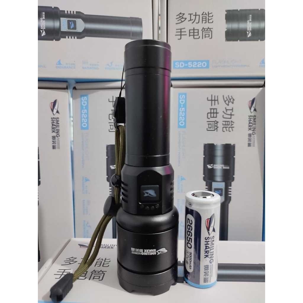 SMILING SHARK SD-5220 M80 - SENTER LED - ZOOM - CAHAYA SUPER TERANG - USB TYPE C - MODE POWERBANK SD