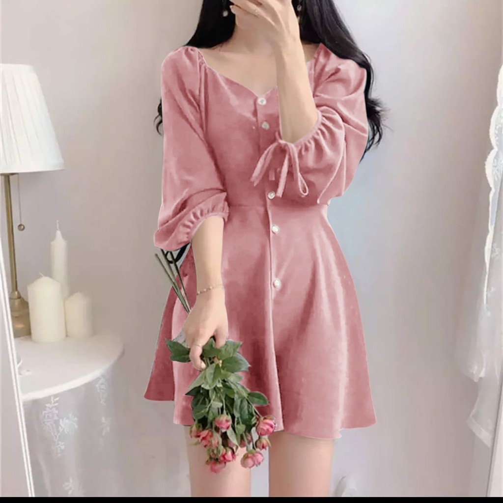 Alisa Mini Dress Korean style katun rayon premium lengan panjang baju pesta kasual jumbo big size
