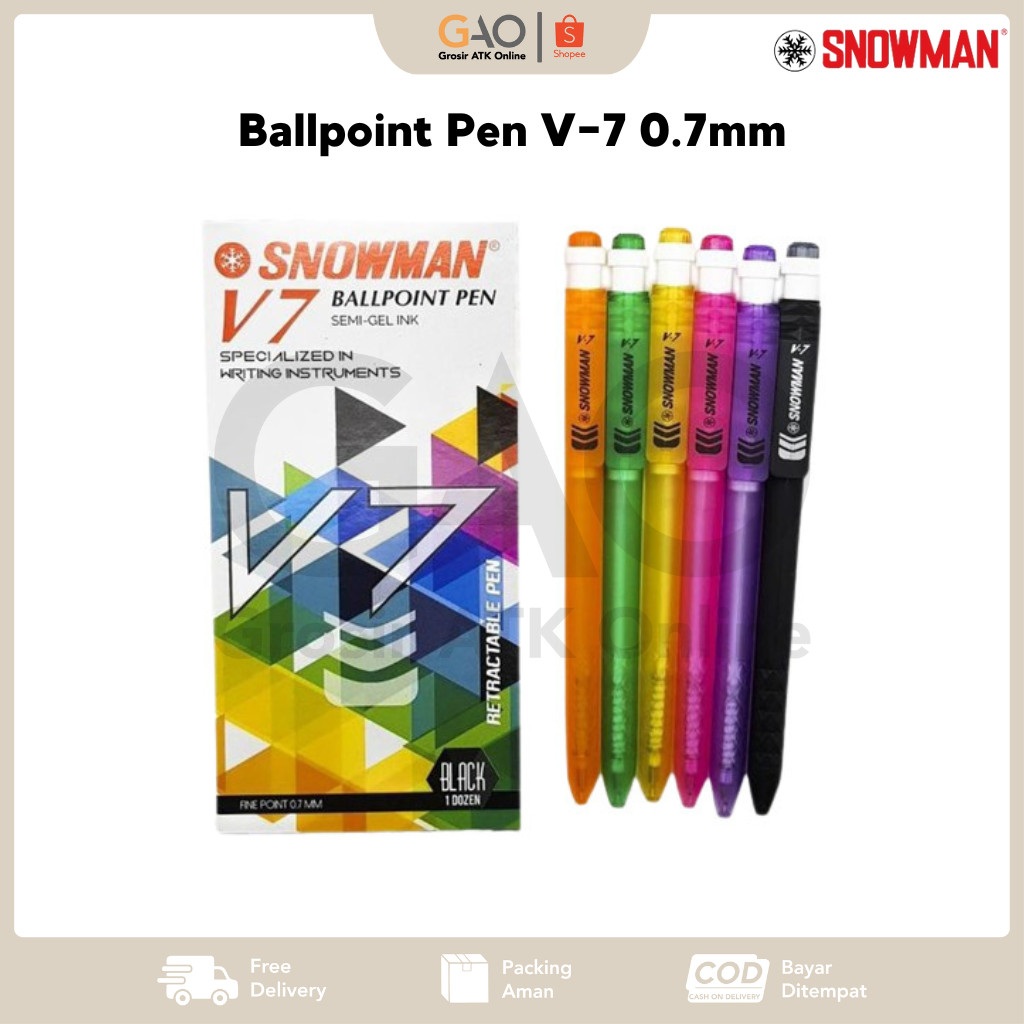 

Ballpoint Pen V-7 Snowman 0.7mm / Pulpen V-7 Snowman 0.7mm (1Pack Isi 12Pcs)