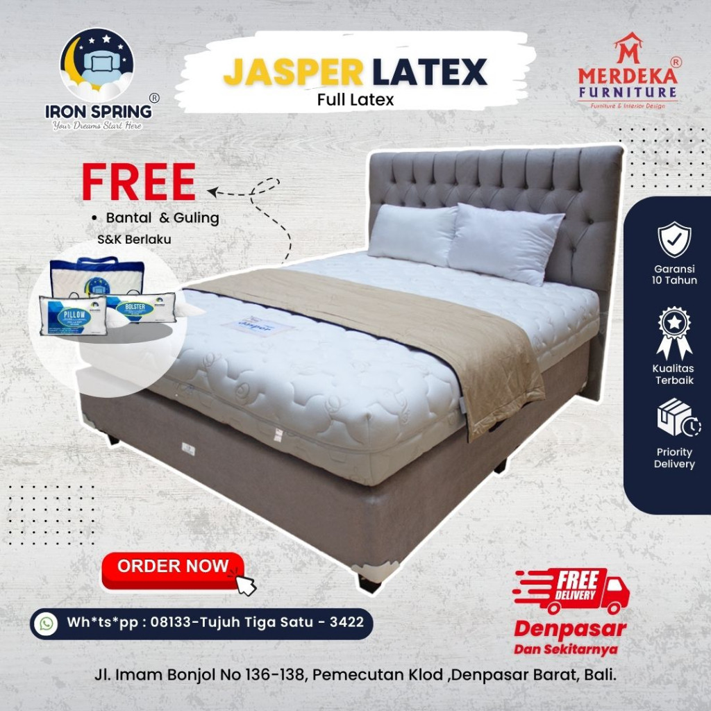 Kasur Iron Spring Jasper Latex| Spring Bed 160x200|Free Bantal