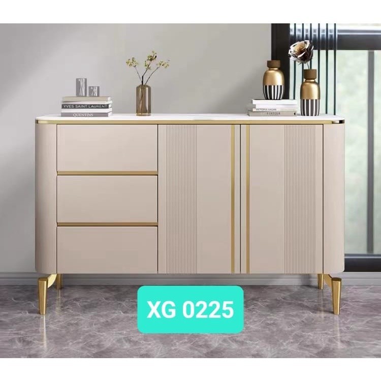 TV Cabinet Import Marble Gold Kaki Besi Premium Meja TV Side Cabinet