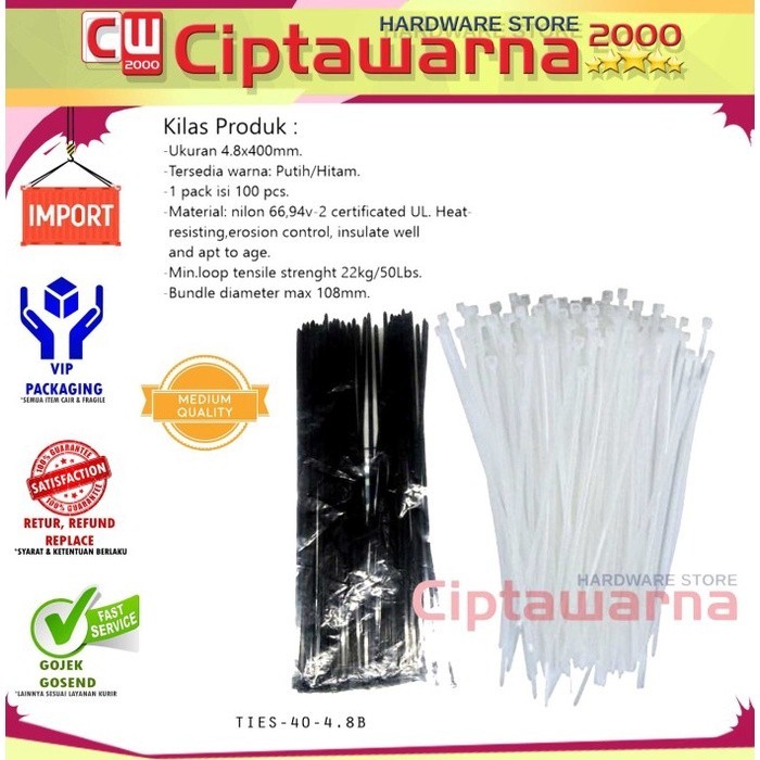 

Kabel Tis Ties Cabel tie Hitam Putih Ukuran 4,8 mm 40 cm isi 100 Pcs - CwNs