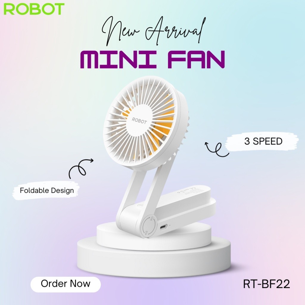 

[ BF 22 ]- KIPAS MINI PORTABEL ROBOT RT-BF22 Mini Fan Foldable Kipas Angin Portable 1200mAh USB C - Garansi Resmi 1 Tahun