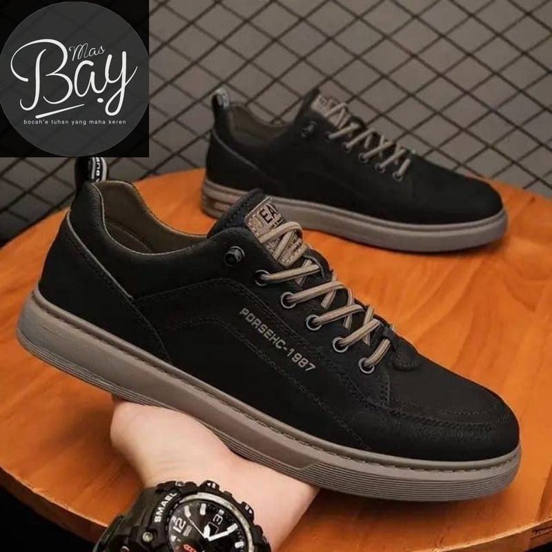 Leedoo Sepatu Pria Sneakers Casual Original Tali Hitam Formal Sepatu Sneakers Sekolah Full Black Kek