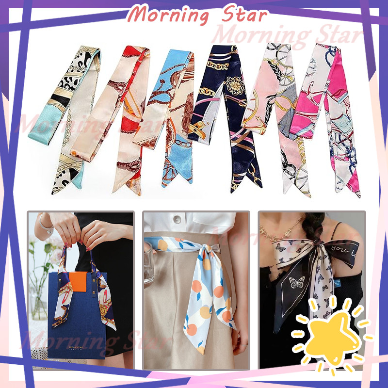 Korea Syal Sutra Serbaguna/Syal Sutra Kecil Panjang Diikat/Syal Wanita Scarf Satin/Syal Sutra Berkua
