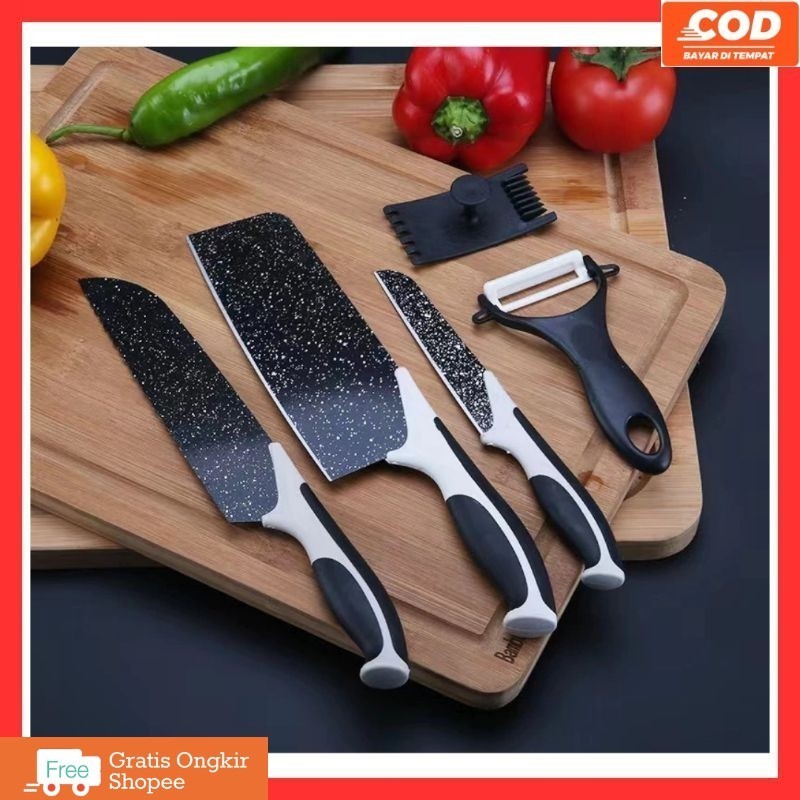 COD SET 5 PCS PISAU DAPUR PREMIUM BATU MAIFAN SUPER TAJAM PERLENGKAPAN DAPUR PISAU DAPUR SUPER TAJAM
