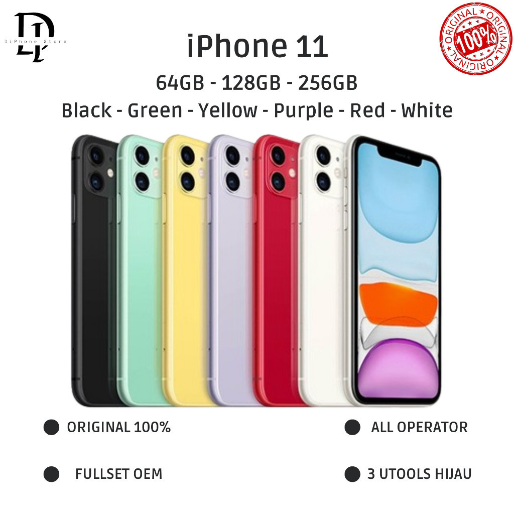 iPhone 11 64GB 128GB 256GB Fullset Second Bekas Original 100% Like New Black White Red Purple Green Yellow