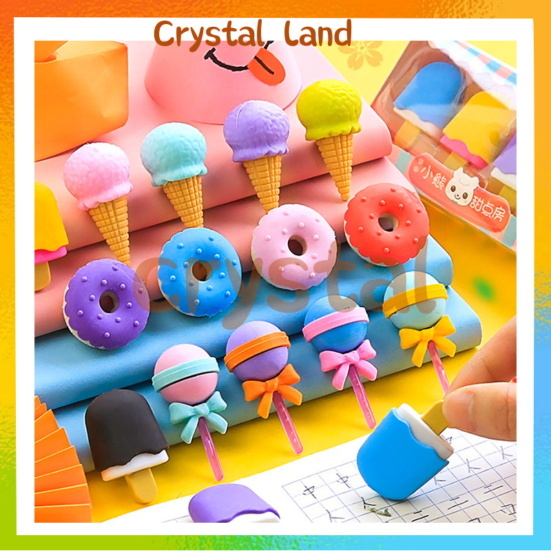 

Penghapus Set Cute / Penghapus 4 Pcs / Penghapus Pensil Motif Cartoon / Ice Cream Donat Lolipop Eraser