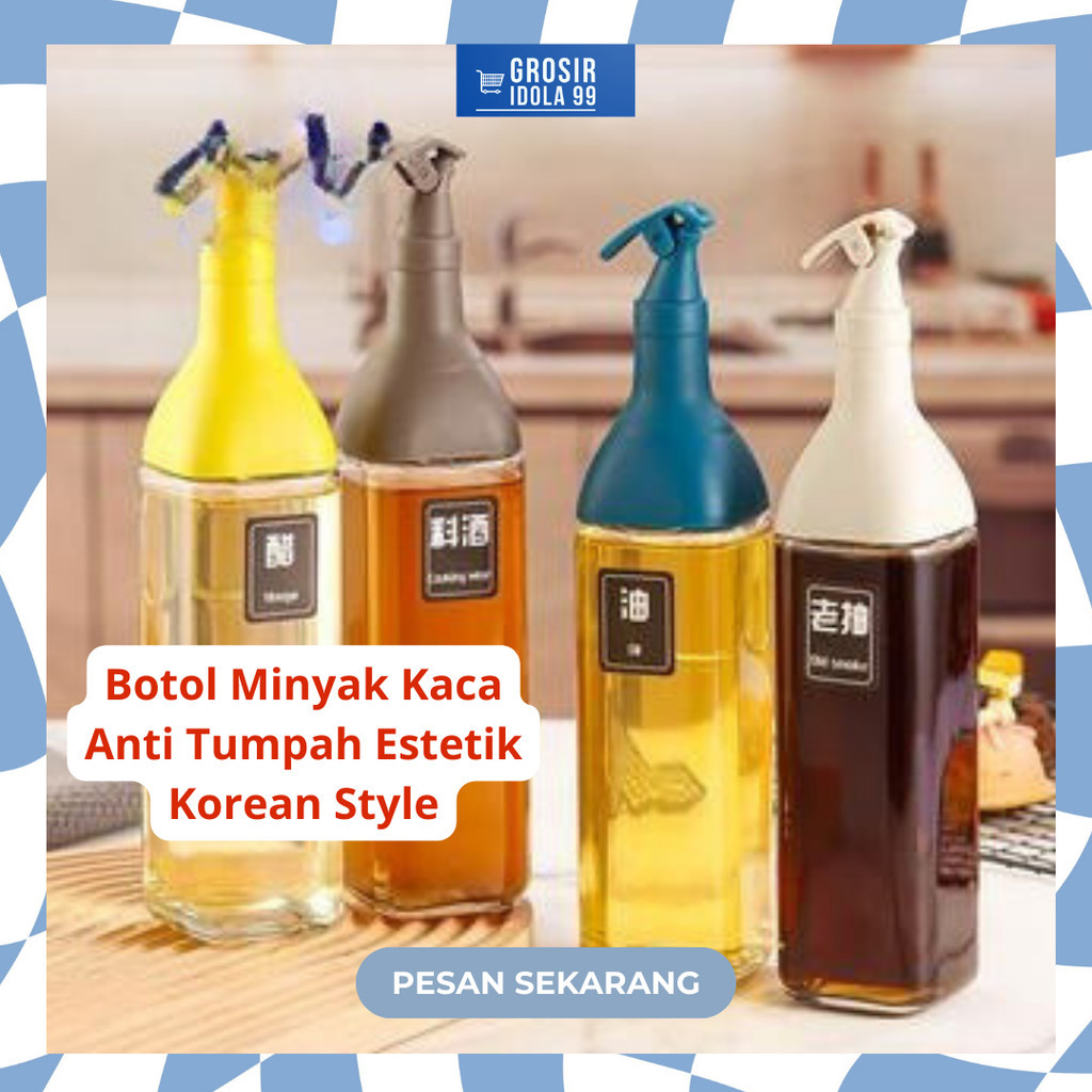 Botol Minyak Kaca Anti Tumpah Estetik Korean Style Wadah Saos Vinegar Kecap