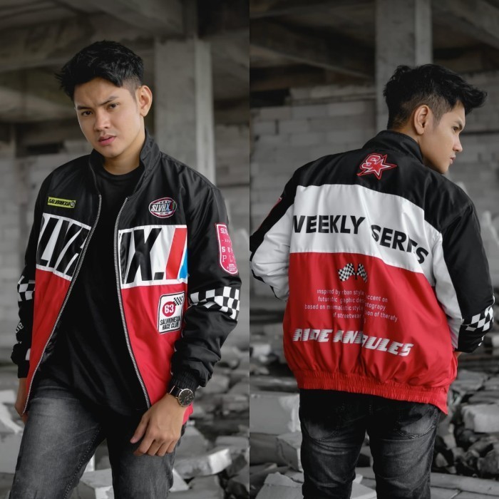Nascar Jacket / Jaket Bomber / Jaket Pria / Jacket Motor - merah hitam swk, M