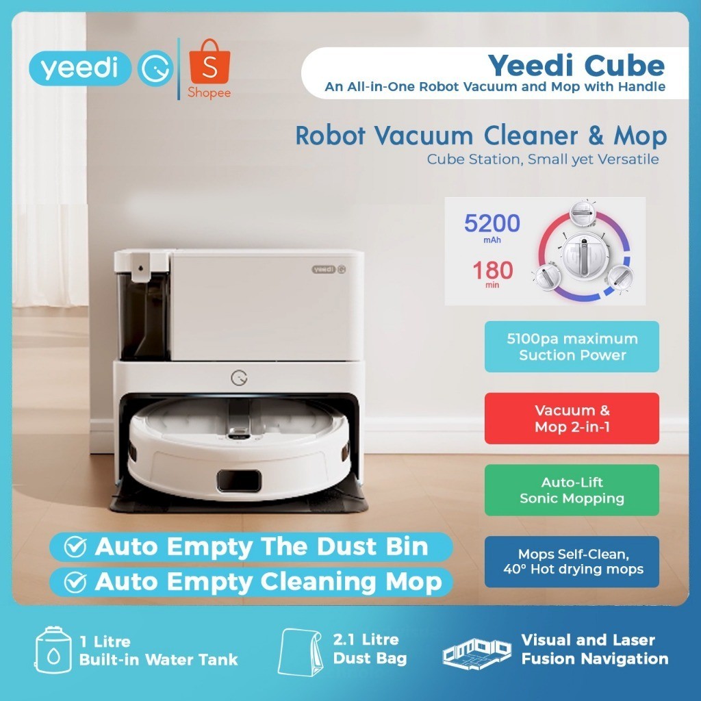 Ecovacs Yeedi Cube Robot Vacuum and Auto Mop Cleaning Emptying Drying Cleaner Sapu Vacum Pel Vakum M