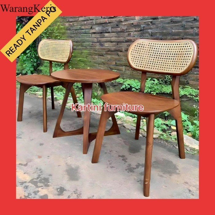 kursi rotan teras kayu jati kursi cafe rotan kursi lipat rotan gread A - natural murah