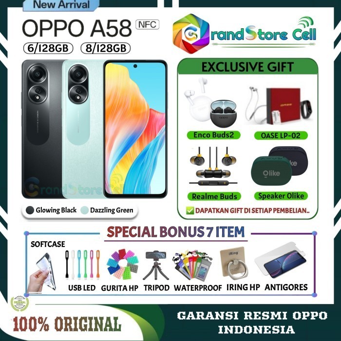 promo toko OPPO A58 RAM 8/128GB NFC | OPPO A 58 RAM 6/128 NFC GARANSI RESMI OPPO - A38 6/128 GOLD, BONUS BAWAAN