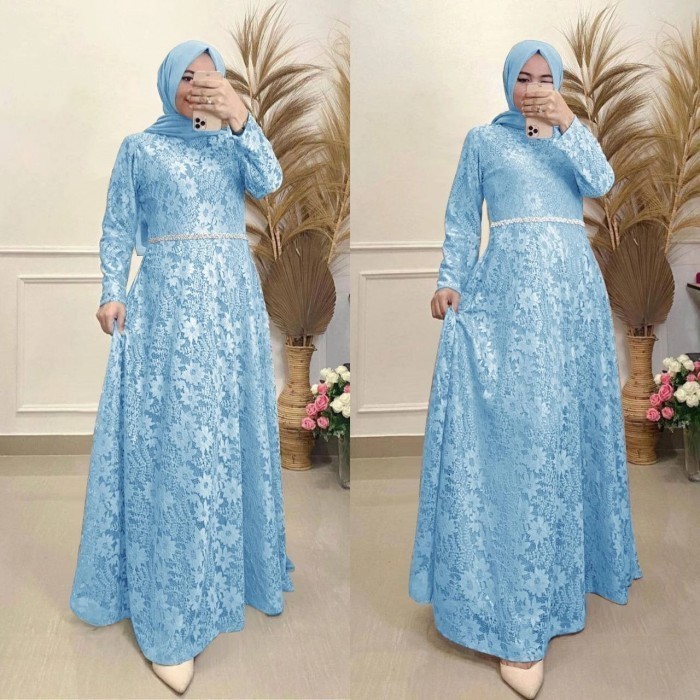 gamis XXL nayara biru muda baju pesta brukat corneli mewah naya at