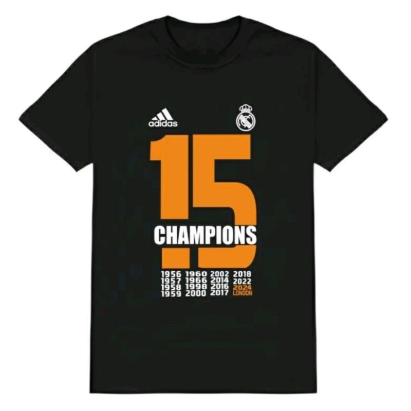 tshirt baju kaos real madrid juara champions 15 lengan pendek