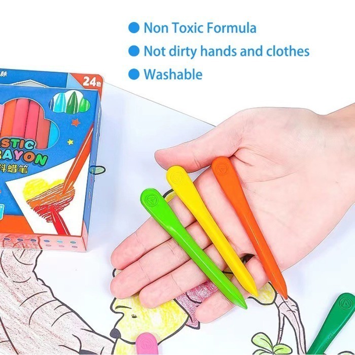 

THFS Crayon Warna 24 Set Washable Non Toxic Triangle Design 9X00FT