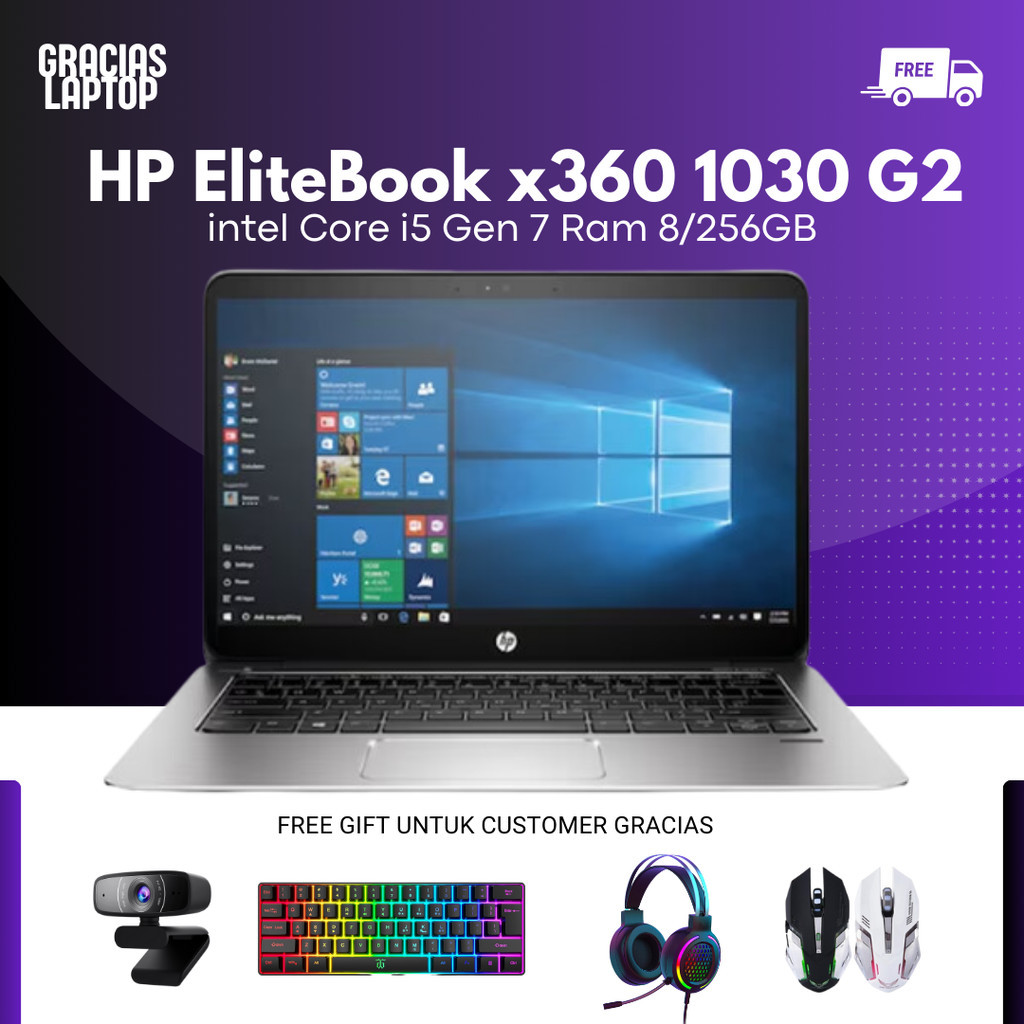 Laptop Murah HP EliteBook x360 1030 G2 intel Core i5 Gen 7 Ram 8/256GB - Laptop Gaming/Laptop Kerja/