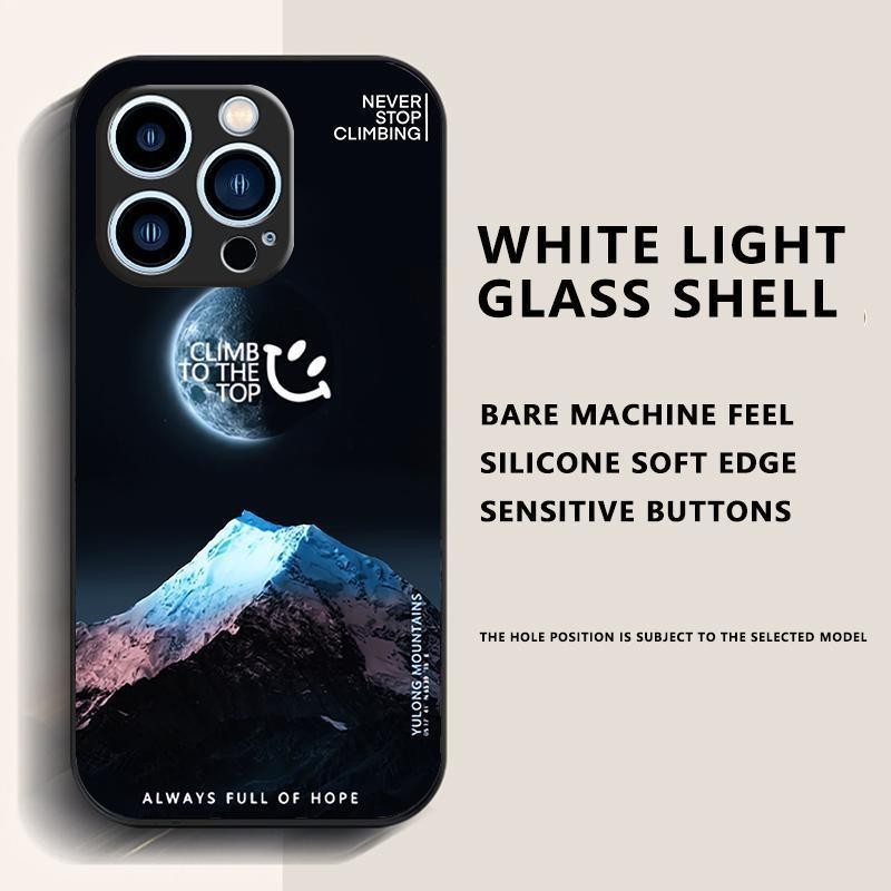 [Momoco IT] Gunung bersalju iPhone Case,Kaca cahaya tinggi, plastik hitam kekuatan tinggi yang melin