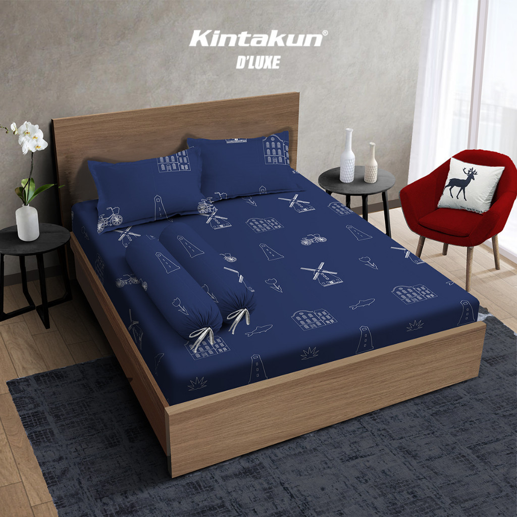 Kintakun Sprei Fitted 160/180/200 Holland DLUXE Gold Edition Microfiber Biru