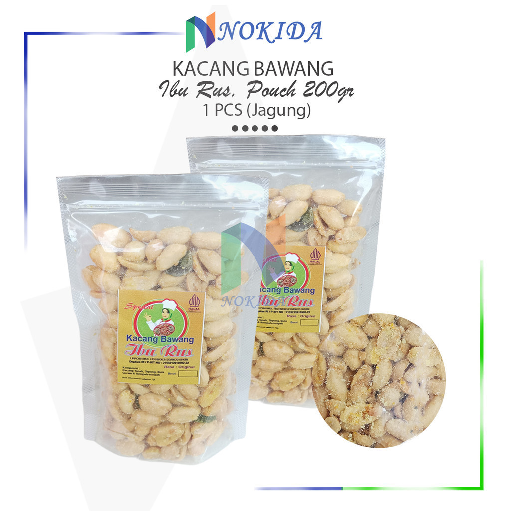 

Nokida Kacang Bawang Ibu Rus [Jagung/200gr] / Kacang Goreng Jeruk Cemilan Kering Gurih Asin Manis Pouch 200 Gram