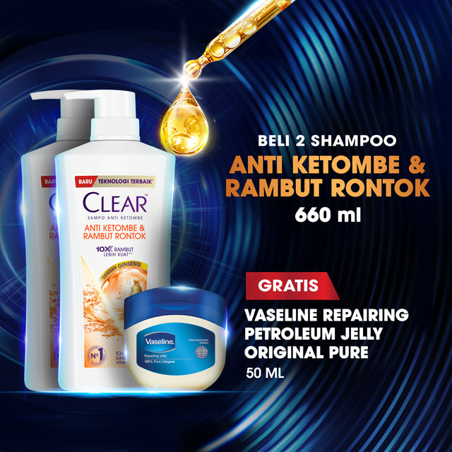 Buy 2 Clear Anti Hair Fall 660ml get 1 FREE Vaseline Petroleum Jelly 50ml