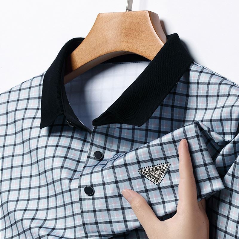 Kaos Berkerah Polo Shirt Tren Kotak-Kotak Kaos Pria Kemeja Polo