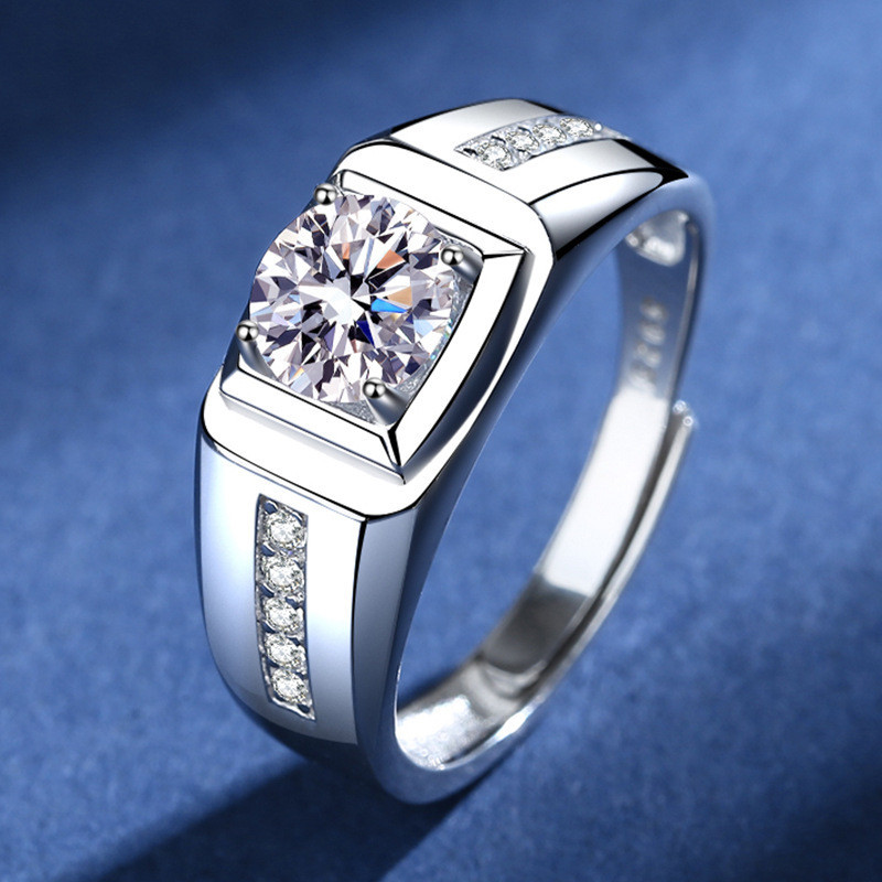 S925 Cincin Pernikahan Perak Sterling Cincin Berlian Moissanite Baris Tunggal Pria