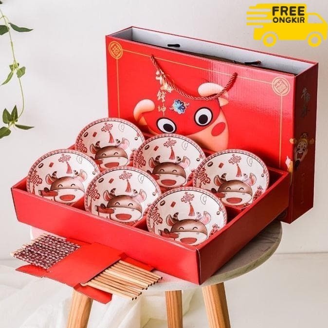 

✨LARIS✨ -Hampers Imlek Hampers Cny 2021 Box Imlek Gift Set Mangkok Keramik -