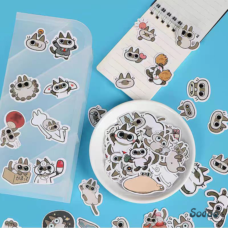 

Stiker Buku Besar Tangan Kucing Siam Lucu Stiker Dekoratif Gelas Air Stiker Ponsel Tahan Air - SO