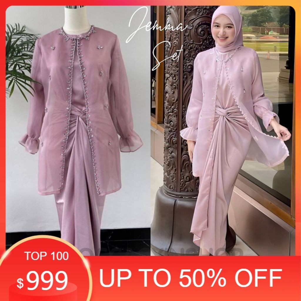 ONE SET JEMMA ORGANZA TERMURAH READY JUMBO SETELAN KONDANGAN WANITA KEKINIAN GAUN PESTA REMAJA BAJU 