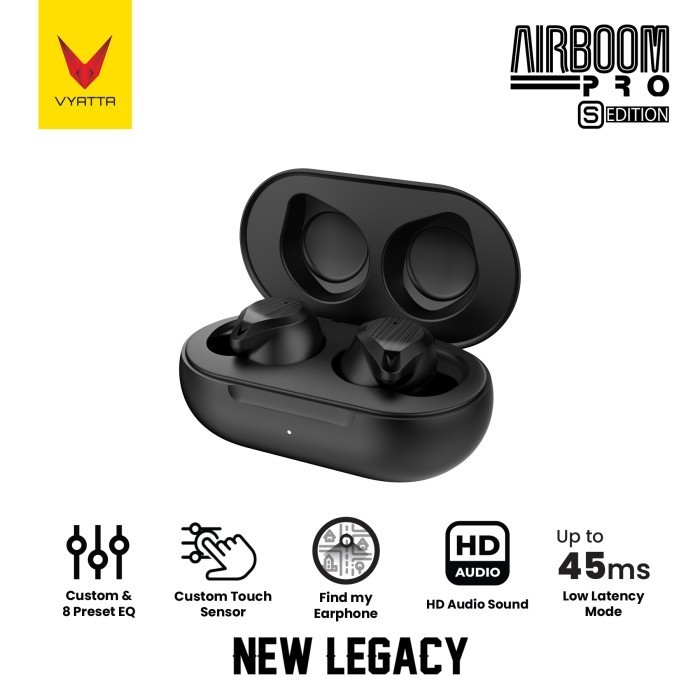 PRODUK TERBATAS VYATTA AIRBOOM PRO S TWS BLUETOOTH HEADSET EARPHONE ENC EQ SETTING - S Black, Tanpa 