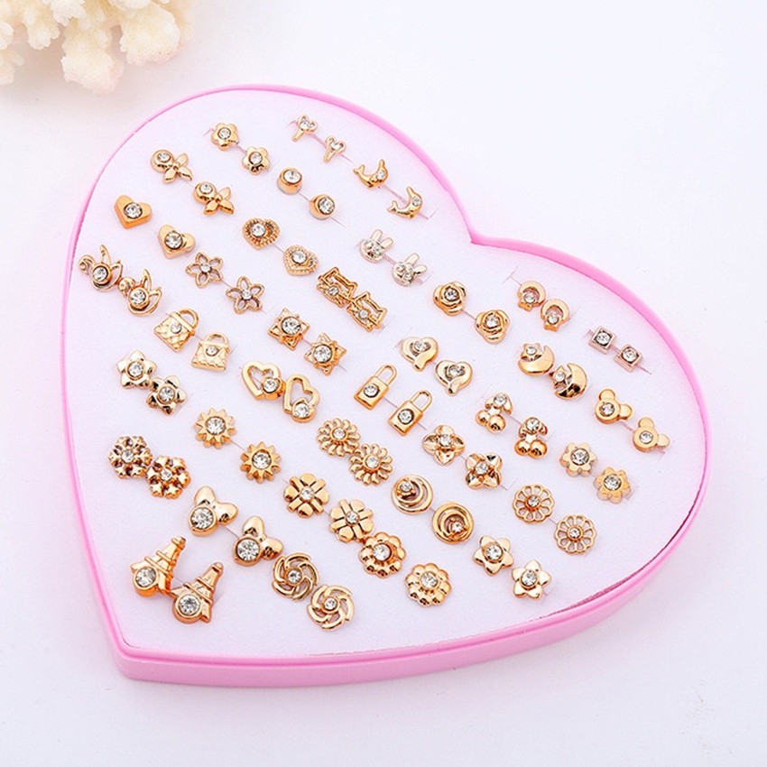 RK 36 Pasang/Set Anting Tusuk Stud Fashion Wanita S925 Anting Mutiara Geometris Bulat Hati Kancing