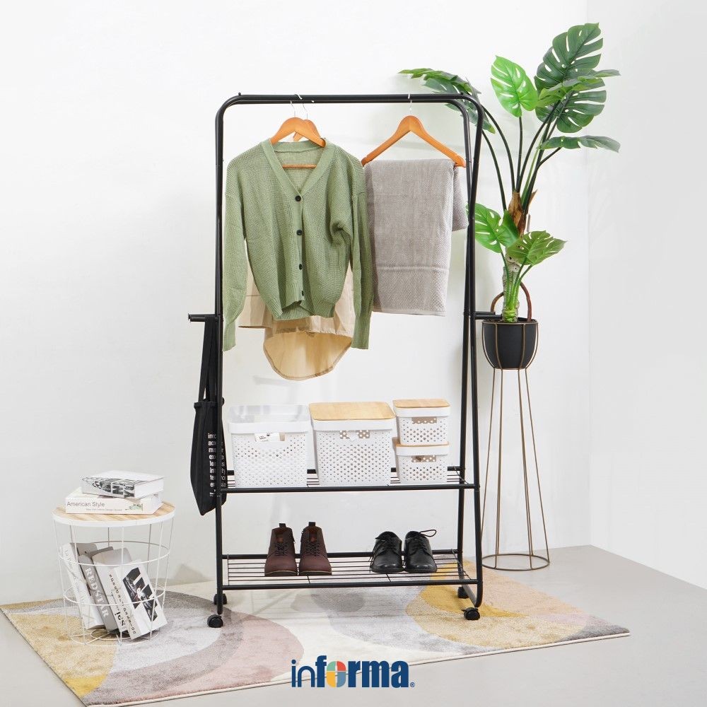 Informa Julio Rak Pakaian Dengan 2 Gantungan - Hitam Stand Hanger Gantungan Baju Berdiri Clothes Org