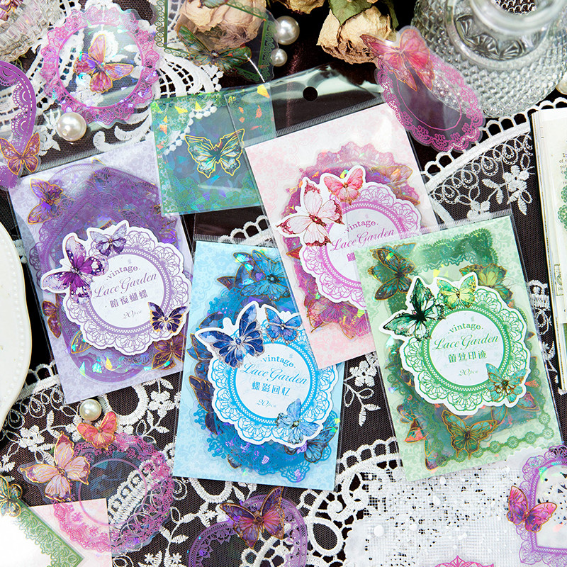 

10 pcs Colorful Hollow out lace theme PET Stickers Pack Junk Journal Scrapbooking Supplies Labels Decorative Stationery Stickers