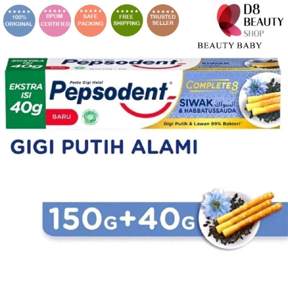 ֍D8֎ PEPSODENT PASTA GIGI ODOL COMPLETE 8 SIWAK 150g