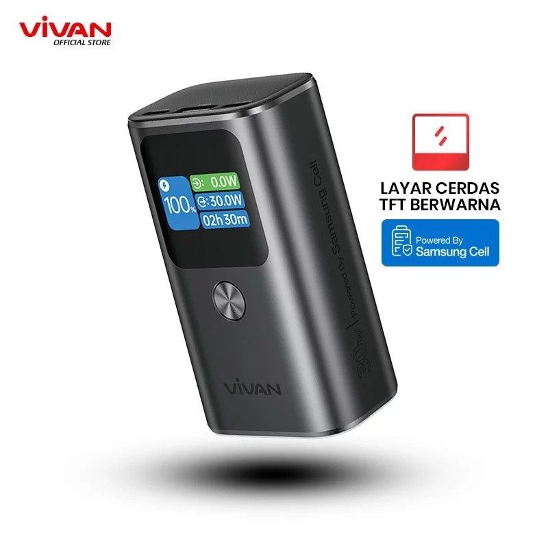 VIVAN VPB-T10 PowerBank Mini 10000mAh Fast Charging 30W PD QC 3.0 Digital Display Indikator Original