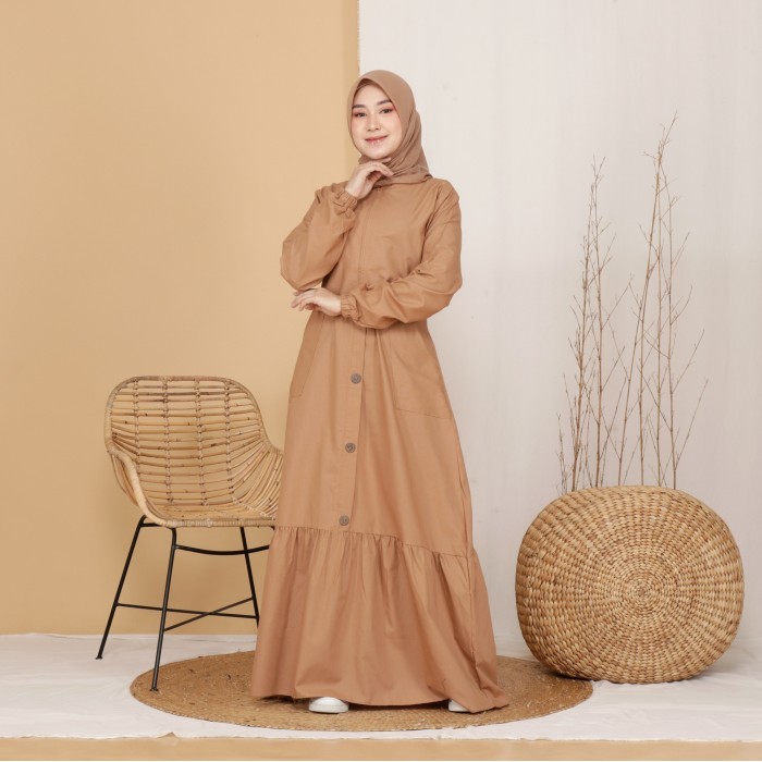 Selena Gamis katun Jepang Polos ukuran S -XL gamis dewasa remaja - Mocca, M