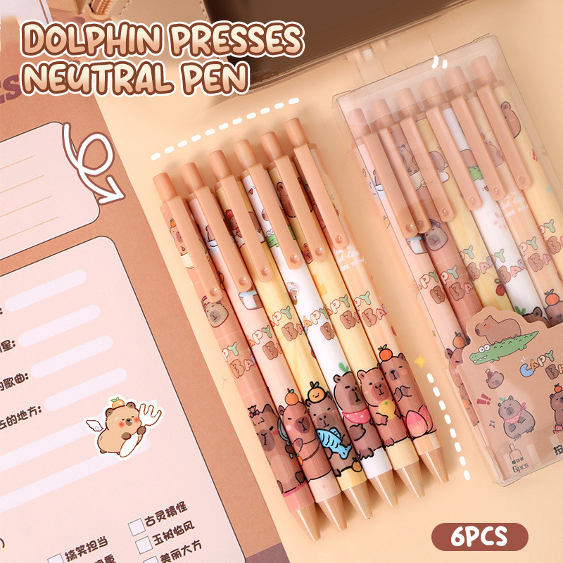 

6Pcs Kawaii Capybara Gel Pen Quick-Drying Black Ink Writing Neutral Pen Stationery Cartoon Children School Supplies Office Gifts
