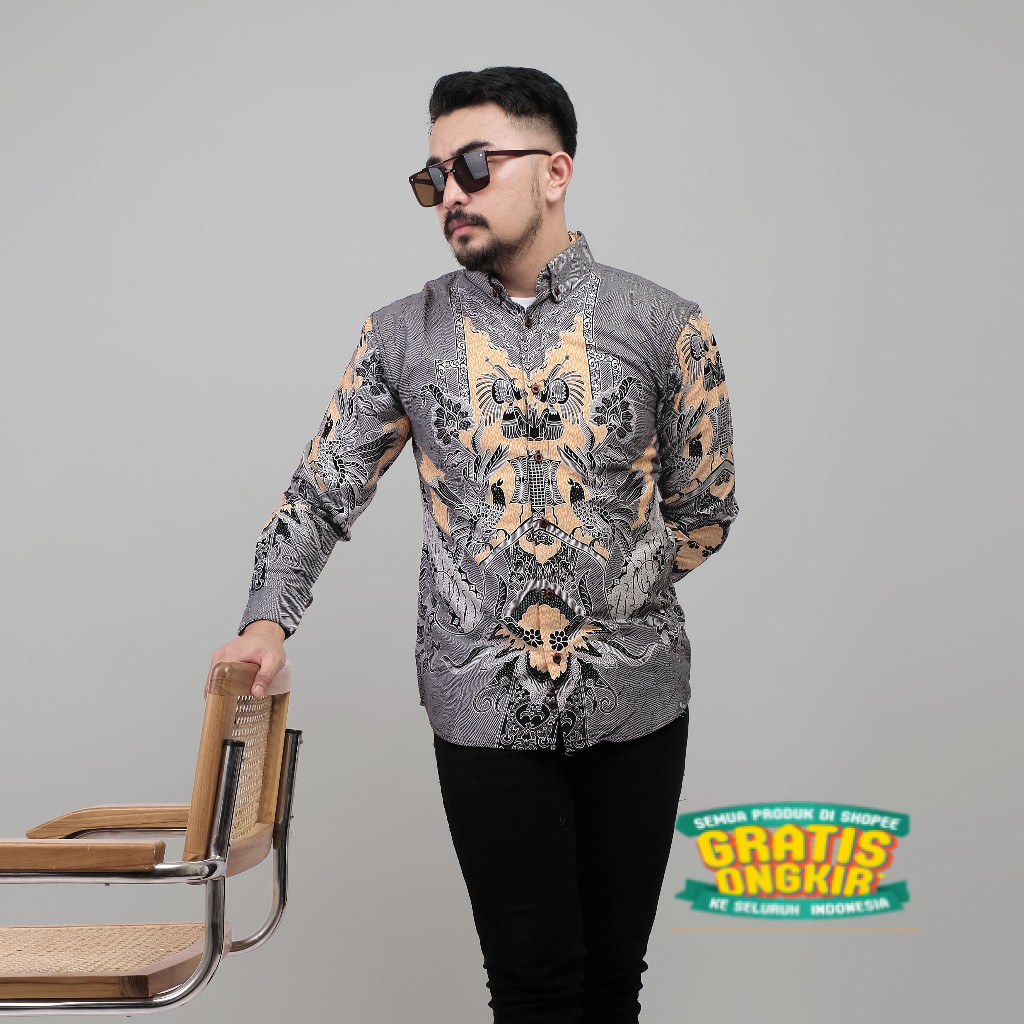 DGM Kemeja Batik Pria Lengan Panjang Premium Silver 1248/ langsung proses