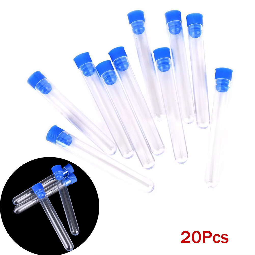 

20pcs 15*100mm Plastic Test Tubes With Wing Plug Clear Round Bottom Vial School Chemistry Lab Supplies