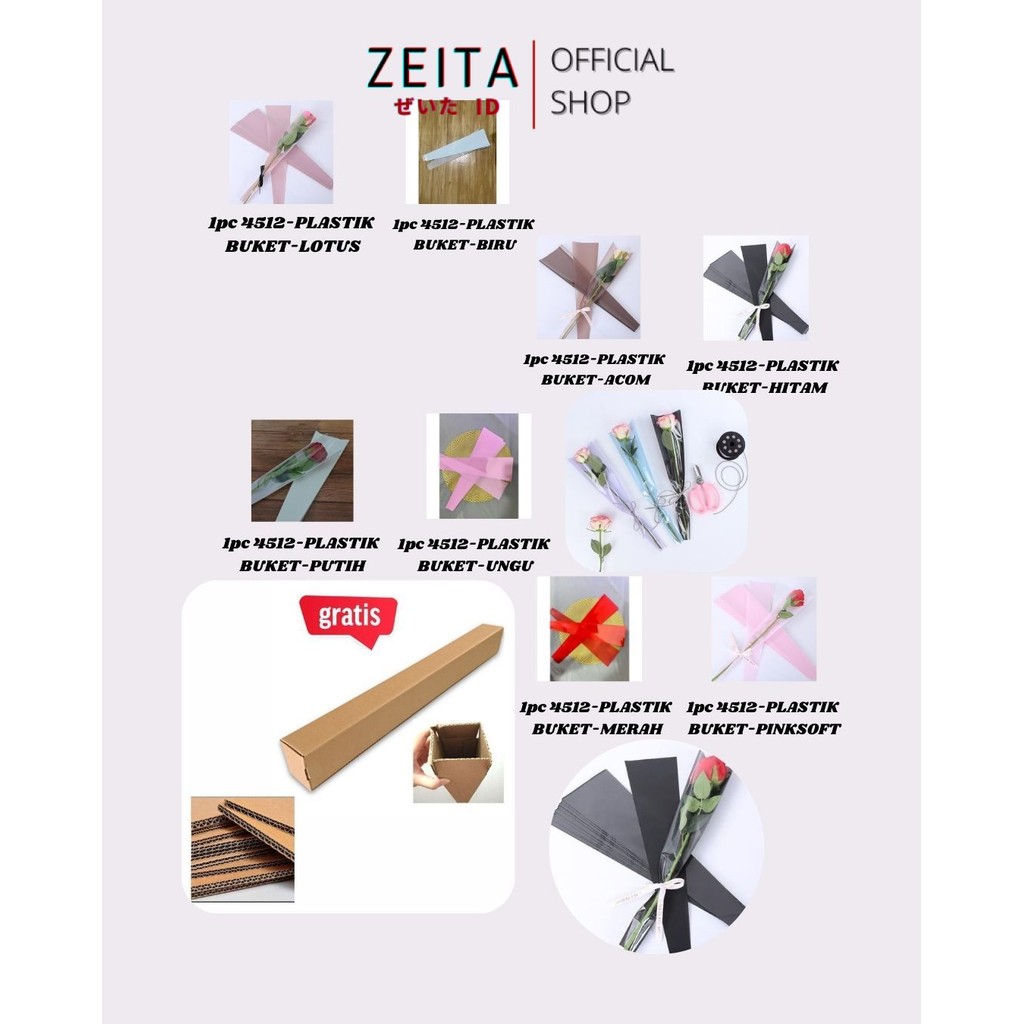

Zeita - 1pc Plastik Bunga Mawar 1 tangkai (ecer per lembar) / Wrapping Plastik untuk Mini Buket Rose