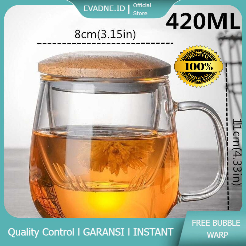 Gelas Cangkir Teh One Two Cups with Infuser Filter / Gelas Saringan rempah / Gelas Teh Saringan