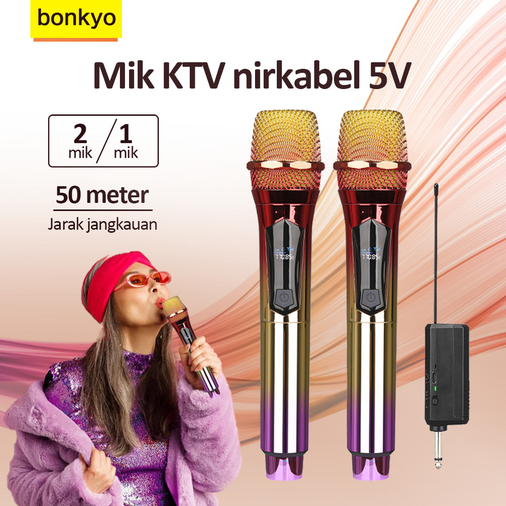 Bonkyo Mic Wireless/Microphone/Mic double (Batrei dapat di Charger ) Microphone Profesional Mic