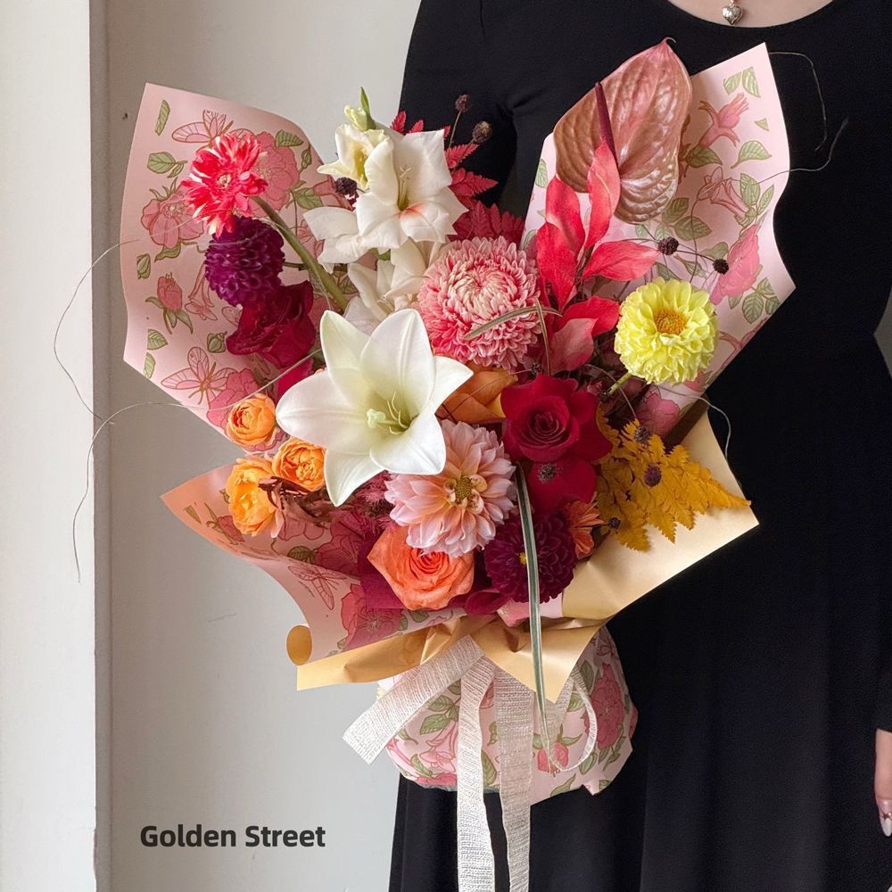 

(20lembar) Flower Wrapping Paper Dua Warna / Bi Motif Vintage Gold Cellophane Kertas Buket Bunga Cellophane